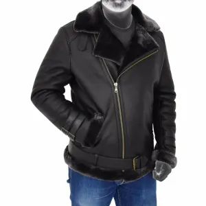 Spine Spark Men Black Brando Shearling Leather Coat Jacket