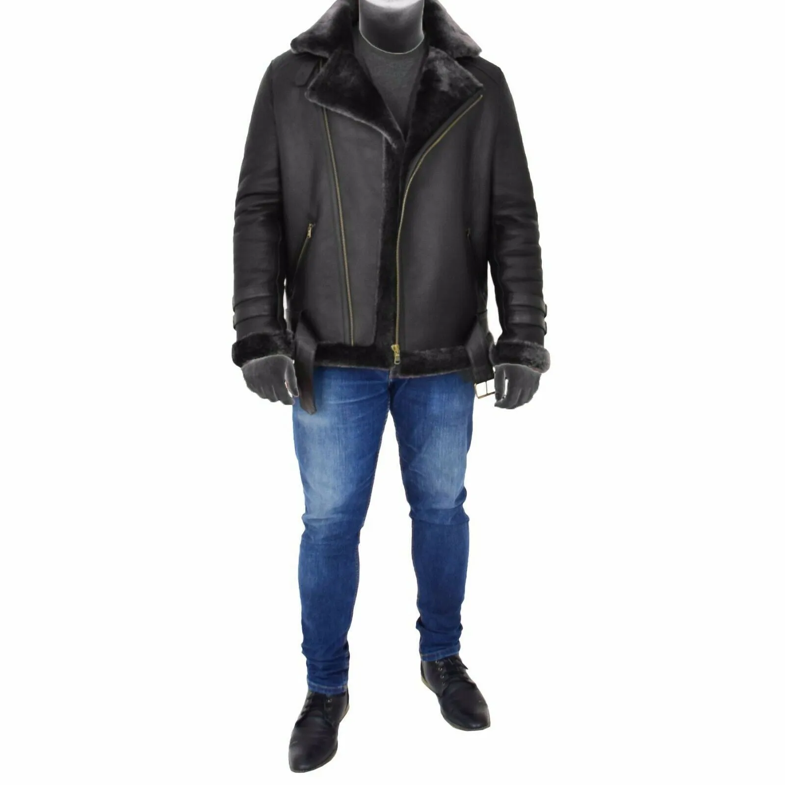 Spine Spark Men Black Brando Shearling Leather Coat Jacket