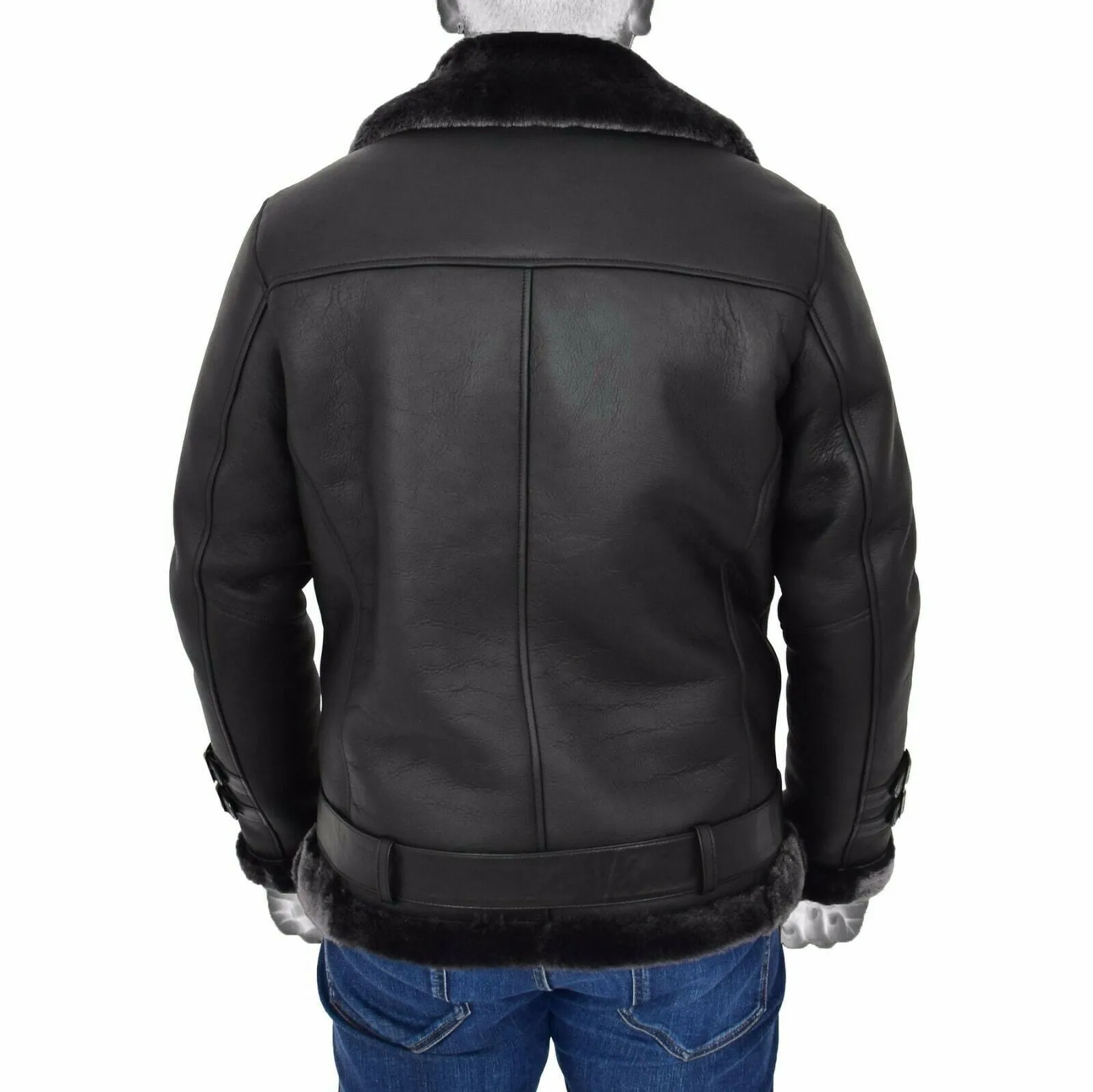 Spine Spark Men Black Brando Shearling Leather Coat Jacket