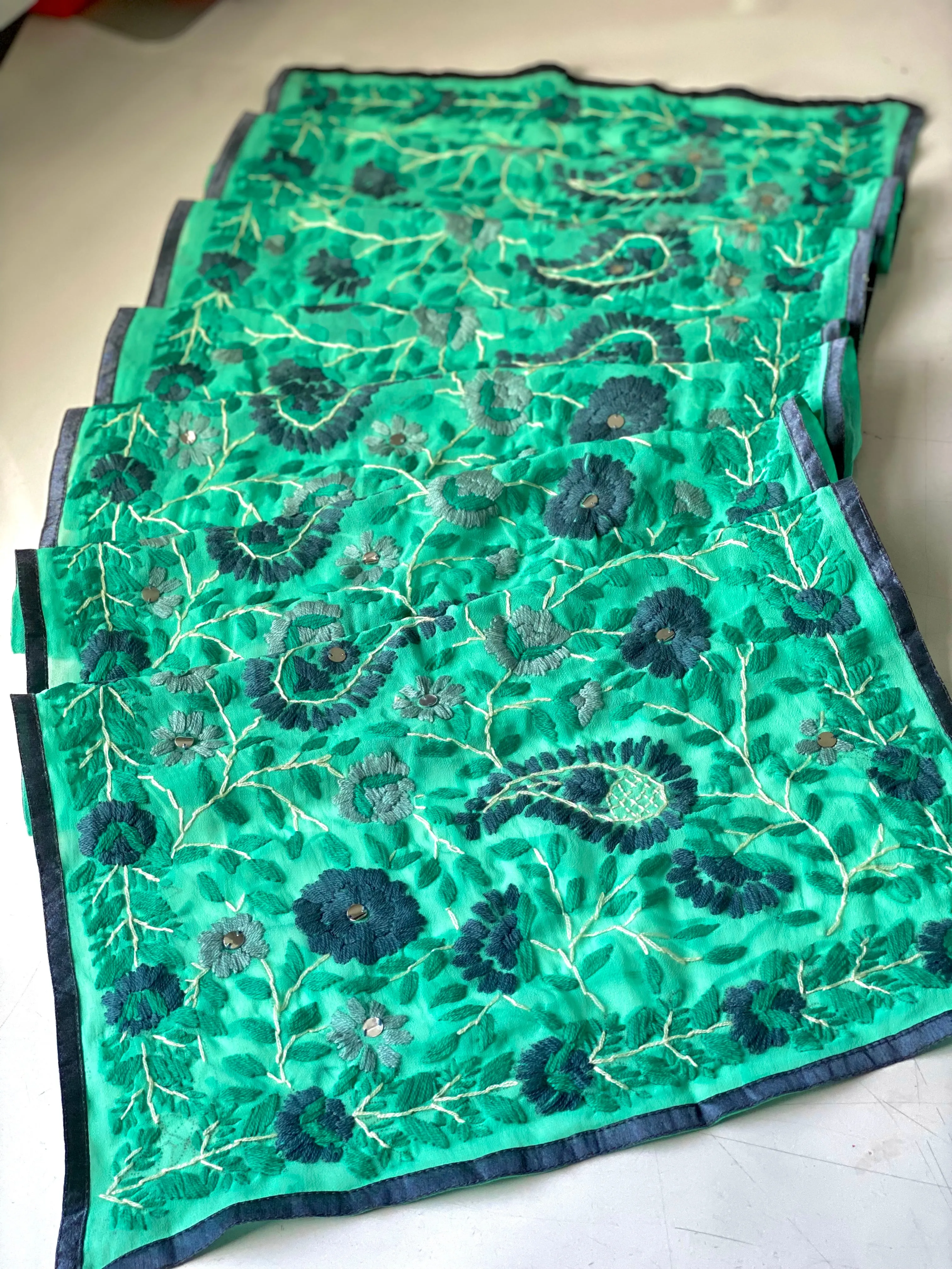 Teal x Grey Mini Georgette Neck Scarf / Wrap