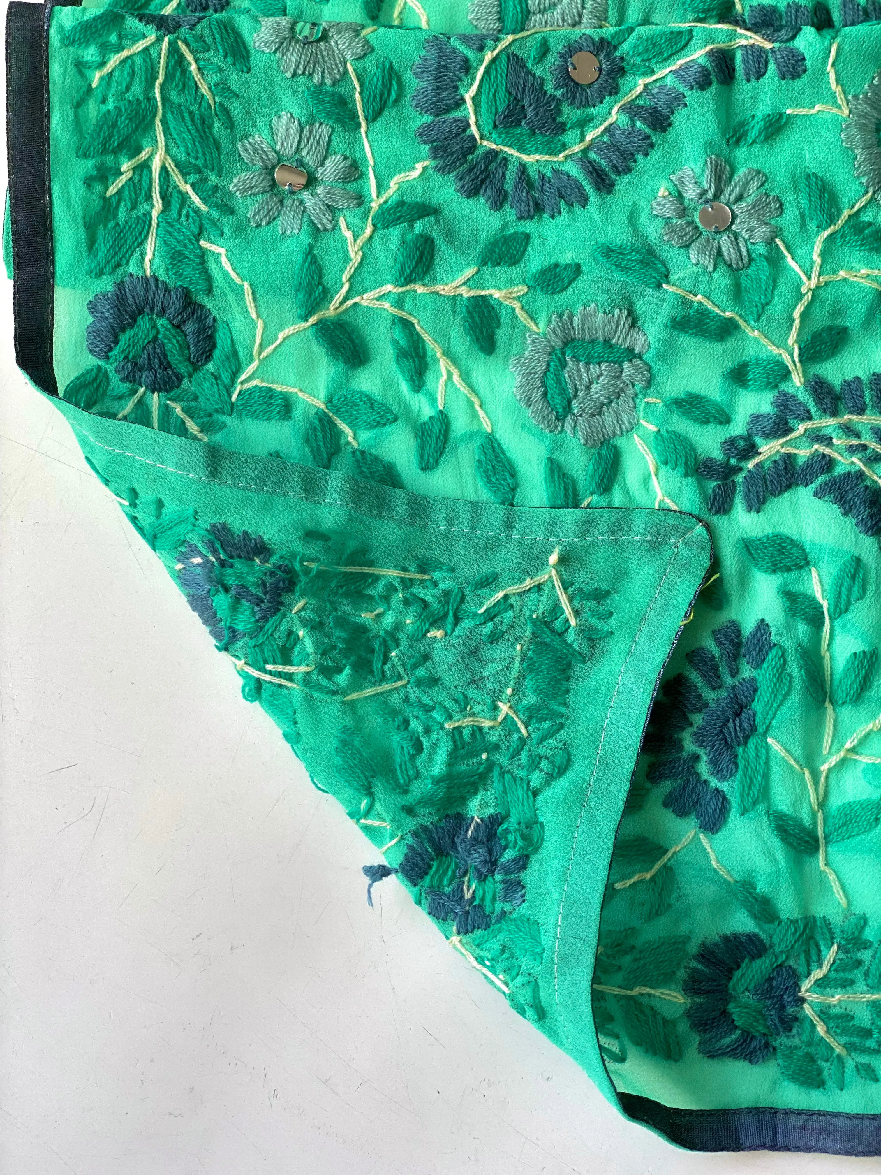 Teal x Grey Mini Georgette Neck Scarf / Wrap