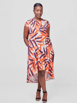 Vivo Jema High Low Tent Dress - Orange / Purple Vua Print