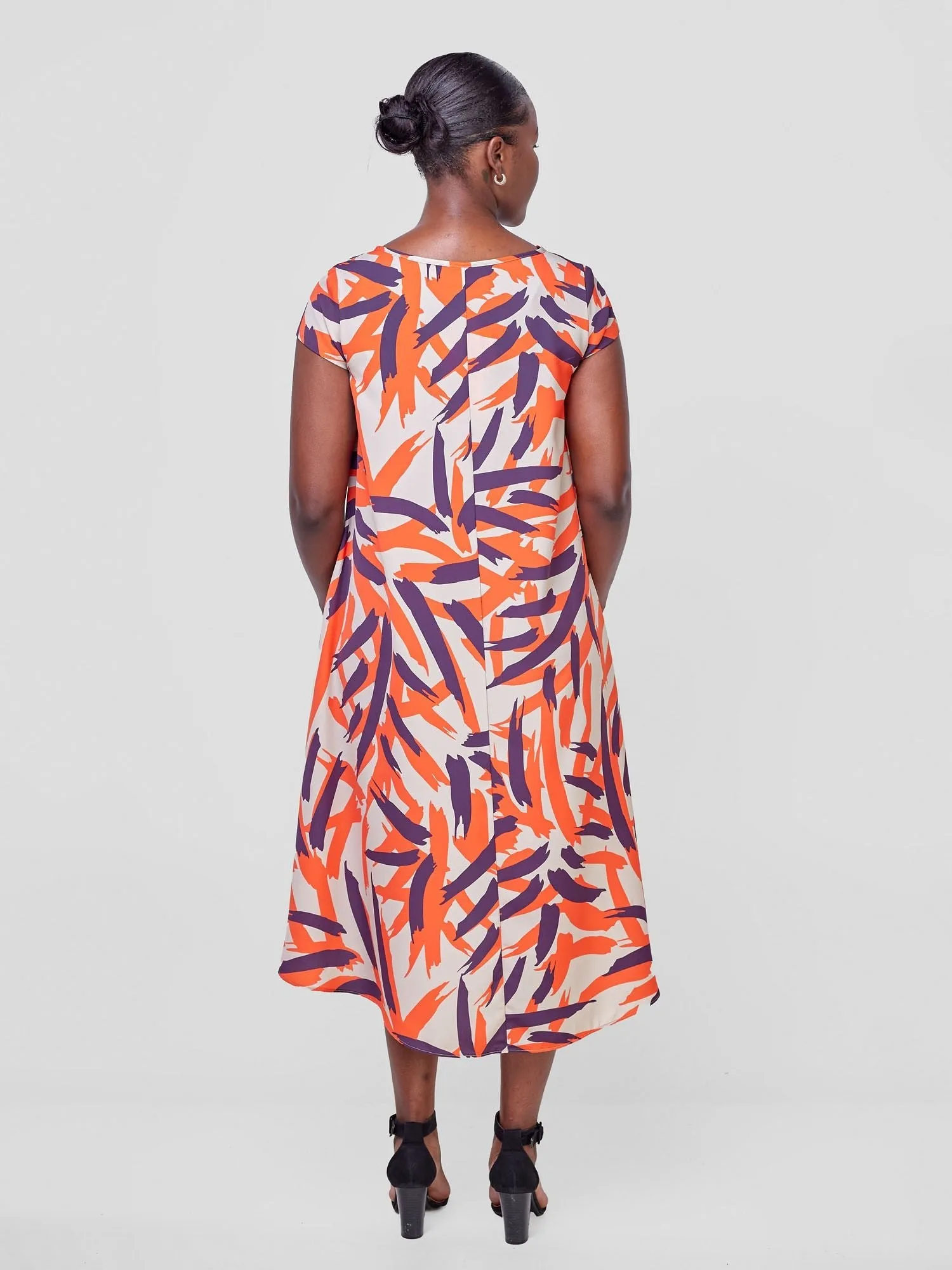 Vivo Jema High Low Tent Dress - Orange / Purple Vua Print