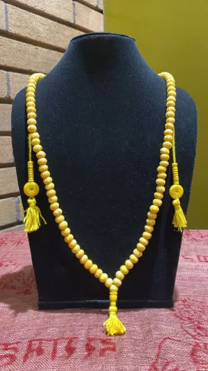Water Buffalo Bone Etched Mandala Mala - Yellow