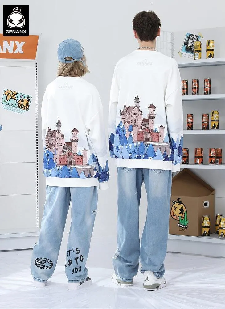White Castle Print Crew Neck Sweatshirt
