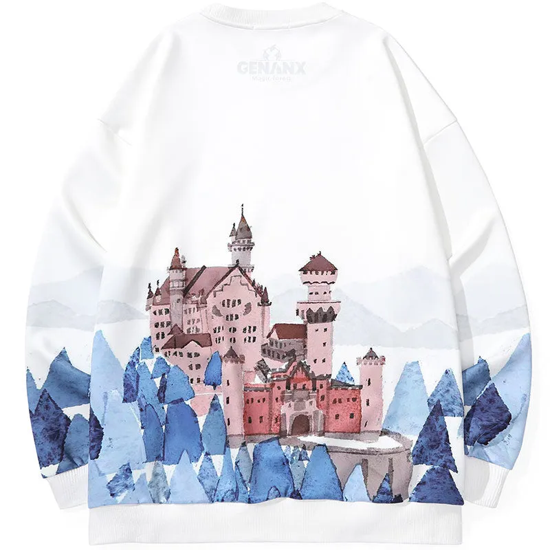 White Castle Print Crew Neck Sweatshirt