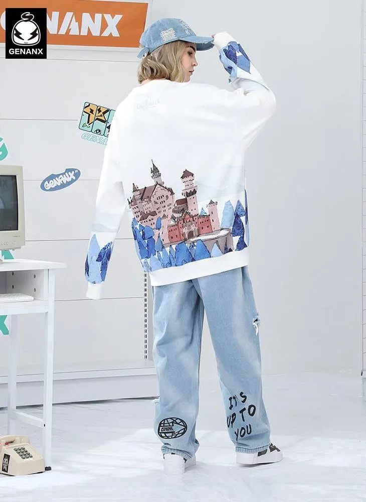 White Castle Print Crew Neck Sweatshirt