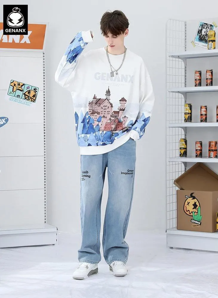 White Castle Print Crew Neck Sweatshirt