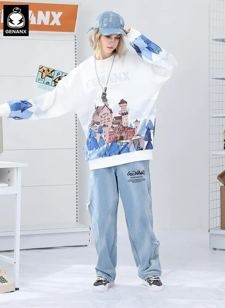 White Castle Print Crew Neck Sweatshirt