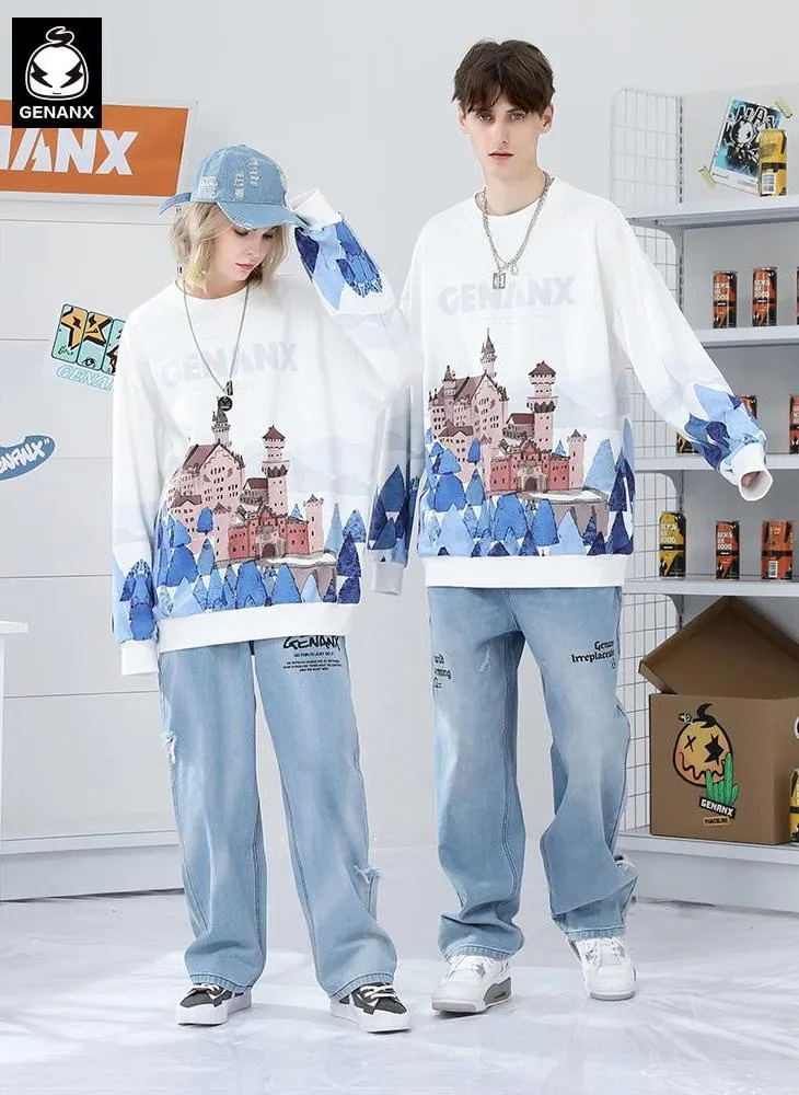 White Castle Print Crew Neck Sweatshirt
