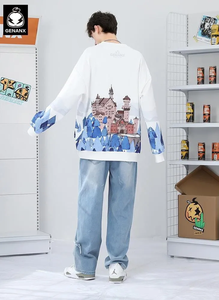 White Castle Print Crew Neck Sweatshirt