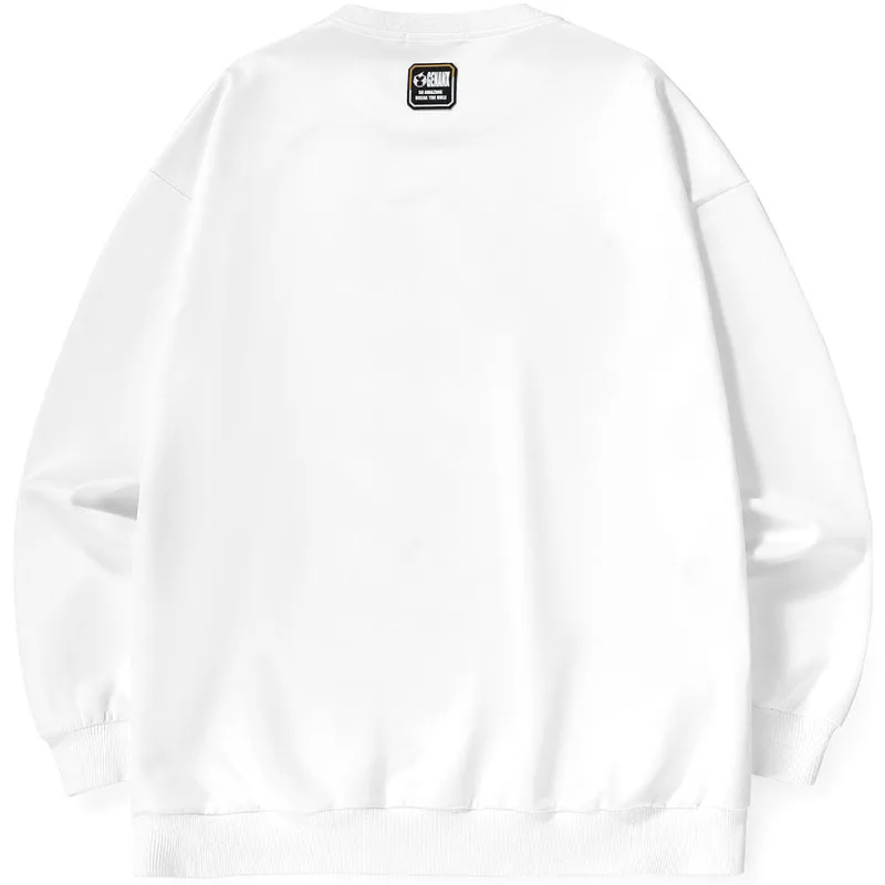 White Planet Print Graffiti Loose Sweatshirt