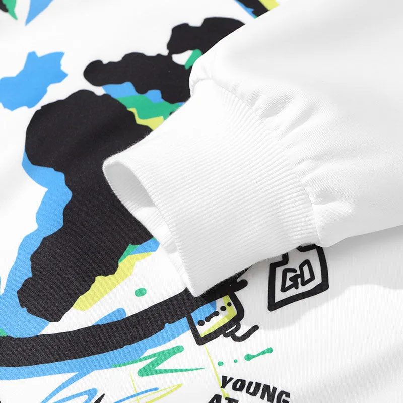 White Planet Print Graffiti Loose Sweatshirt