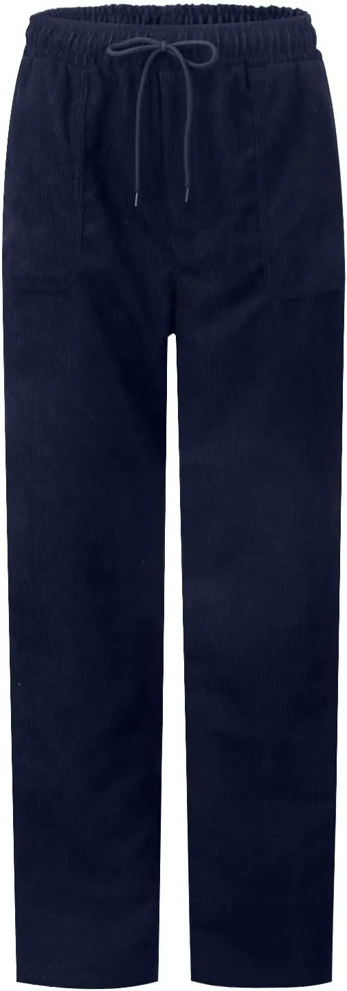 Womens Corduroy Pants Straight Leg Trouser Pants Elastic Waist Relaxed Fit Comfy Casual Work Pants with Pockets